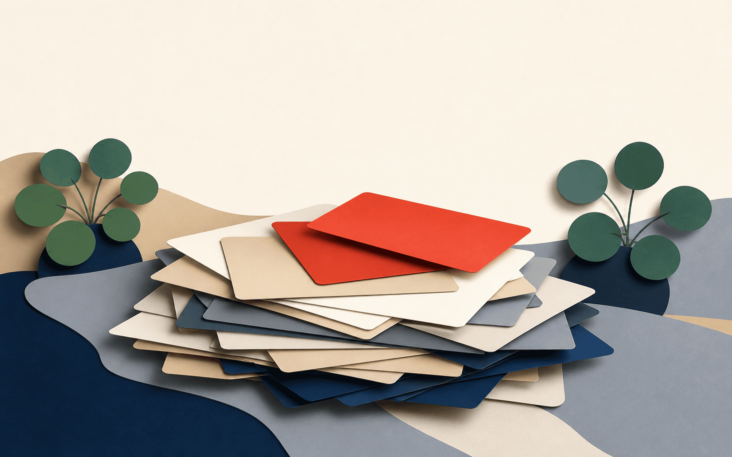 A settled stack of old estimate cards, with several warming and lifting free of the pile