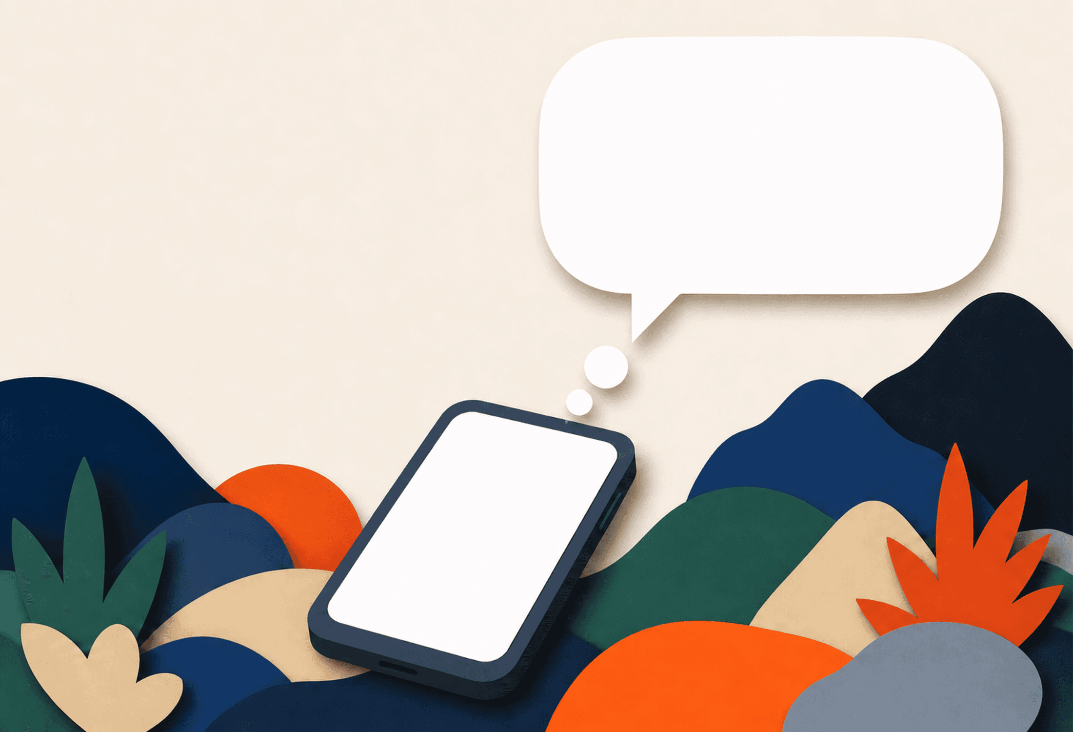 A phone lying face up with a speech bubble rising out of it